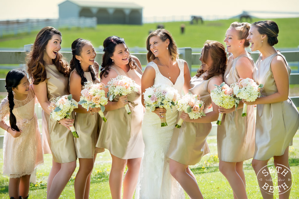 Bridesmaids smiling at an  Irongate Equestrian Center Wedding