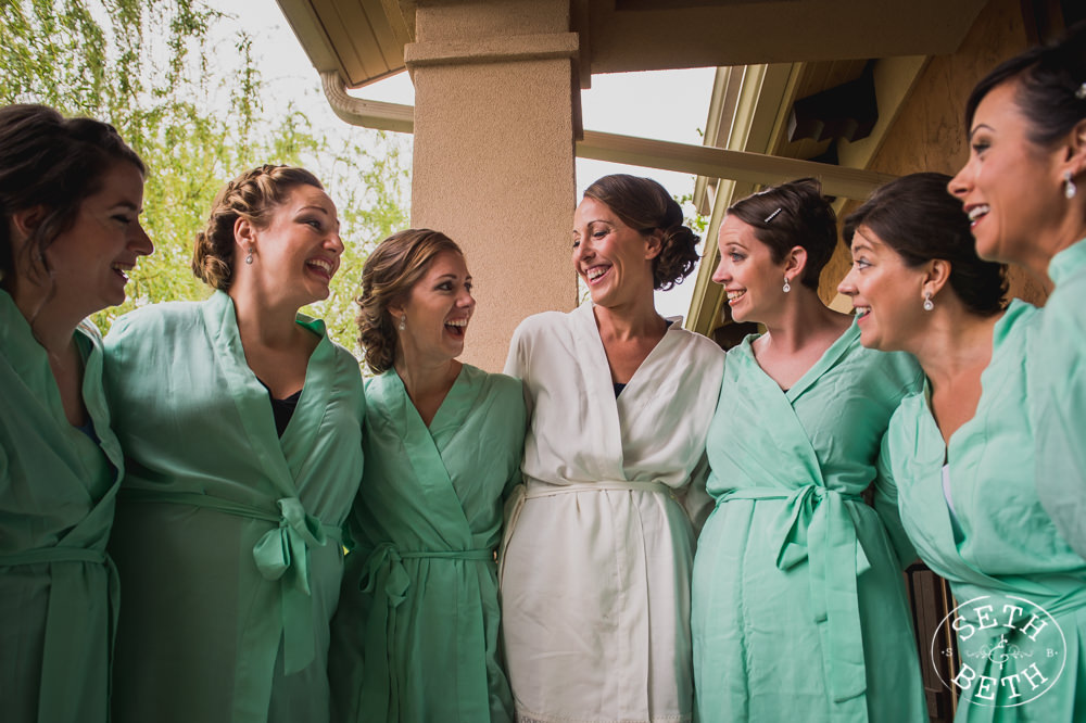 Brides smiling in a villa at a Gervasi Vineyard Wedding