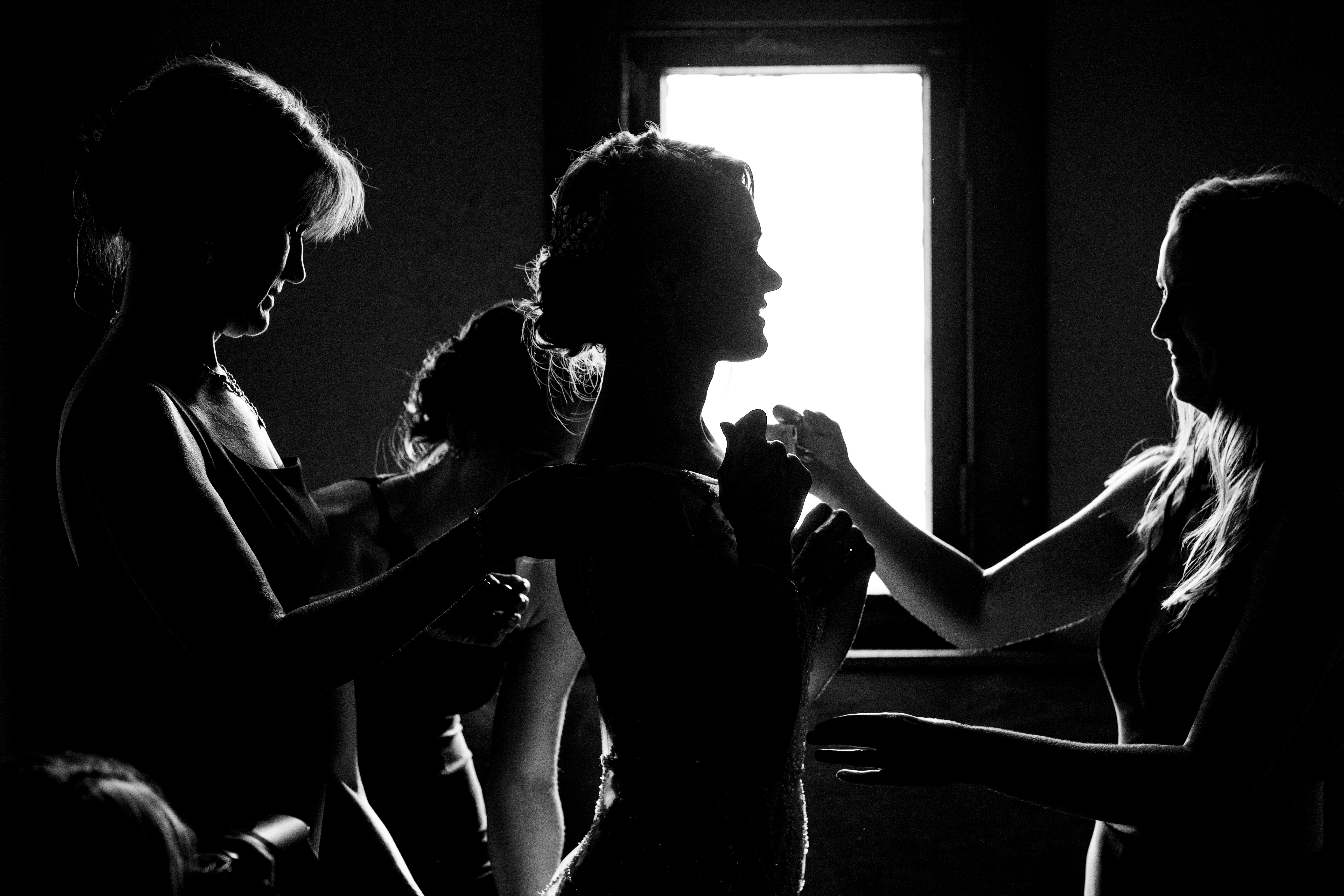 Theater wedding, no problem. At the Skylight Wedding Venue in Newark, Ohio a bride gets ready in beautiful window light.