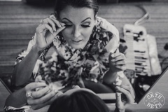 A bride getting ready at her Irongate Equestrian Wedding