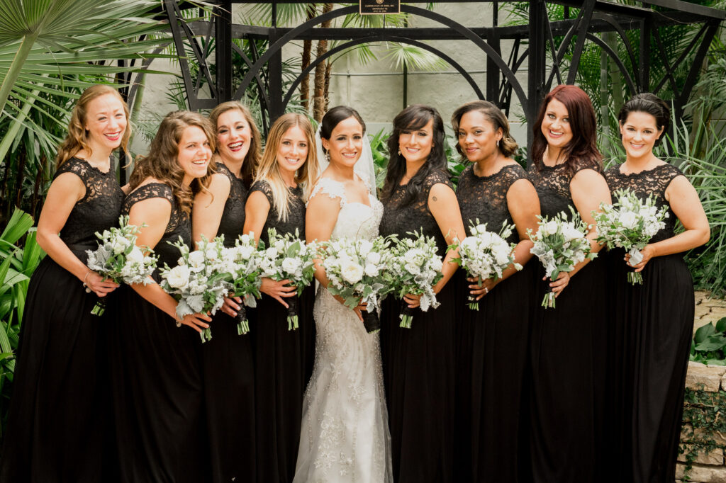 bridesmaids at Beautiful Botanical Garden Wedding 