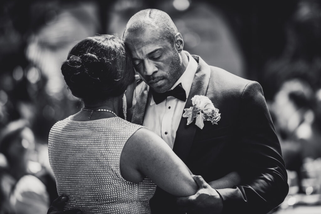 mother and son dance at Beautiful Botanical Garden Wedding 