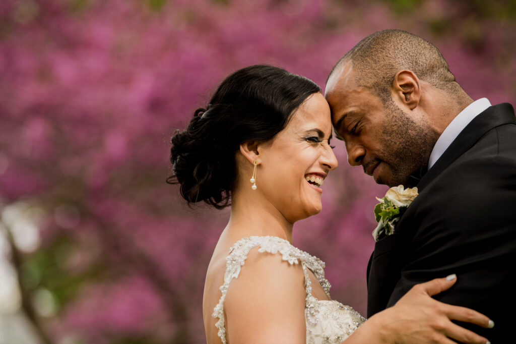 bride and groom at Beautiful Botanical Garden Wedding 