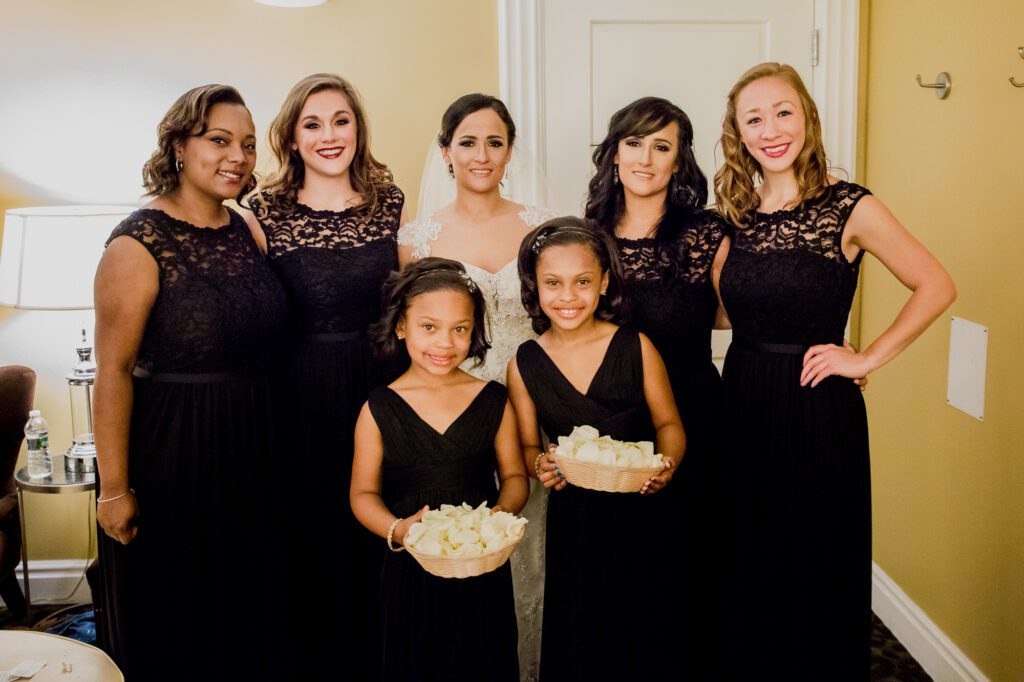 bride and her bridesmaids at Beautiful Botanical Garden Wedding 