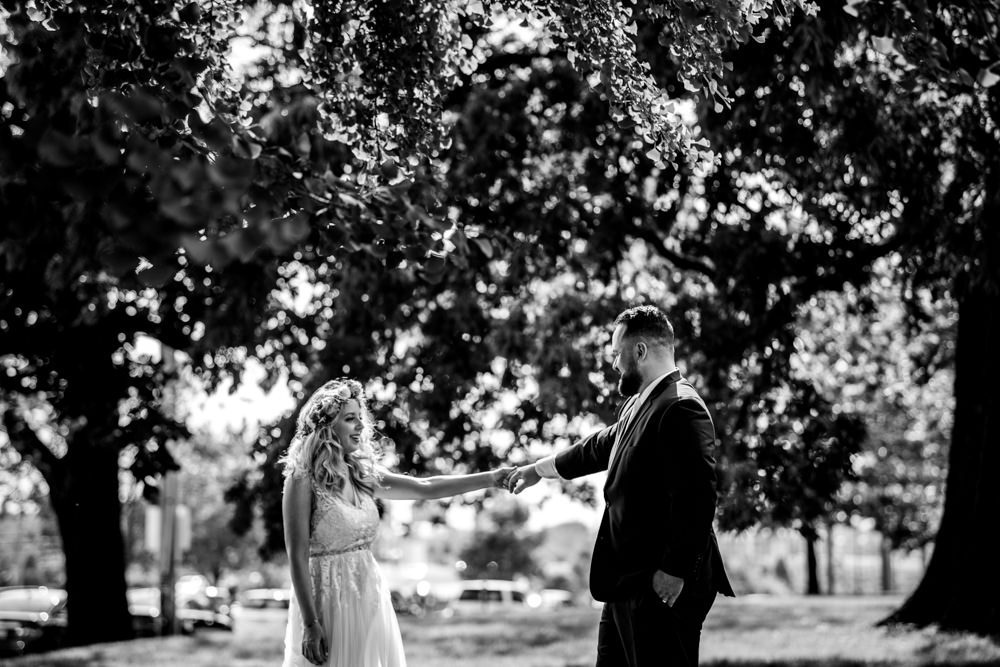 Black and White portrait taken downtown columbus ohio by seth and Beth wedding photography