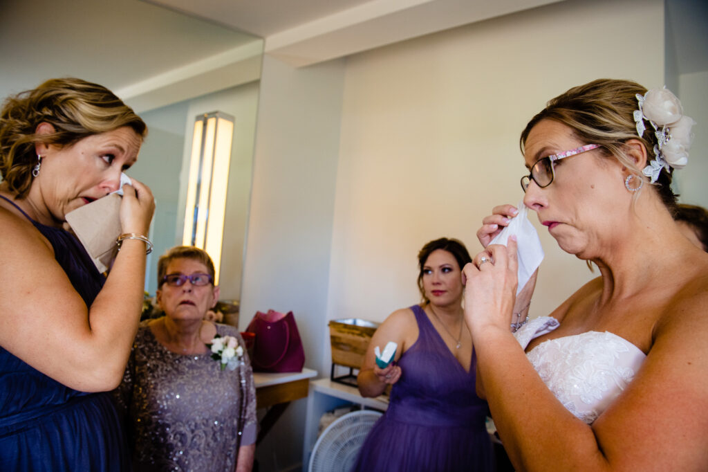 crying bride at Oak Grove Jorgensen Farms