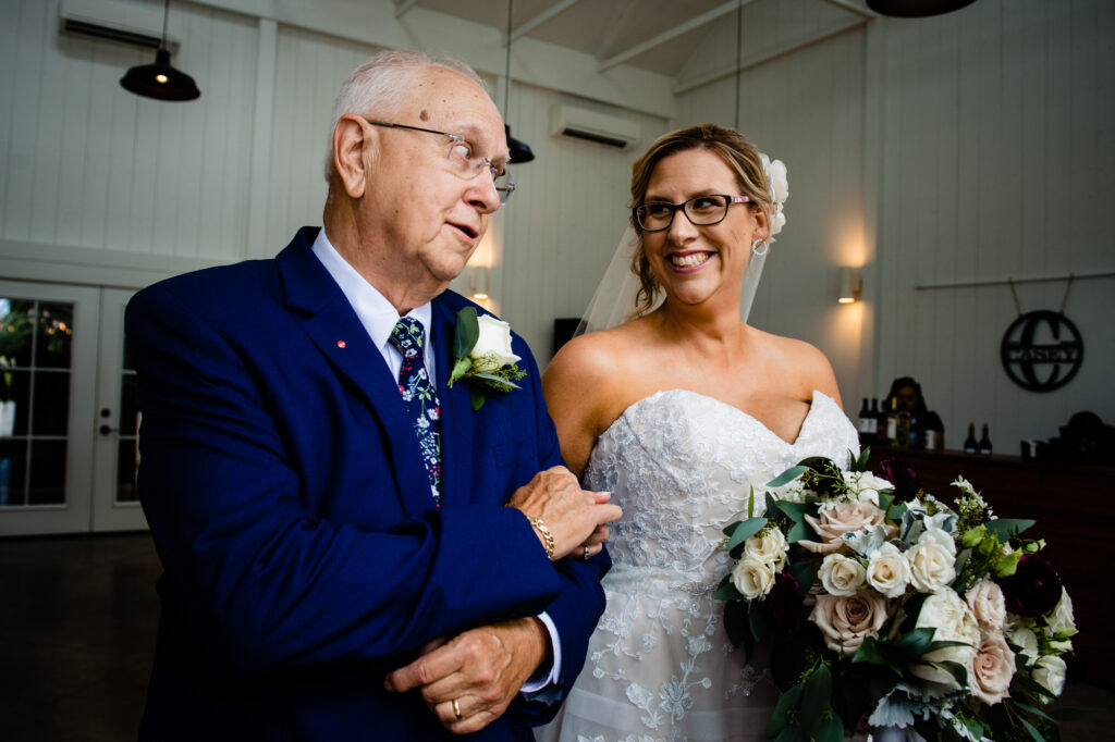 bride and father at Oak Grove Jorgensen Farms