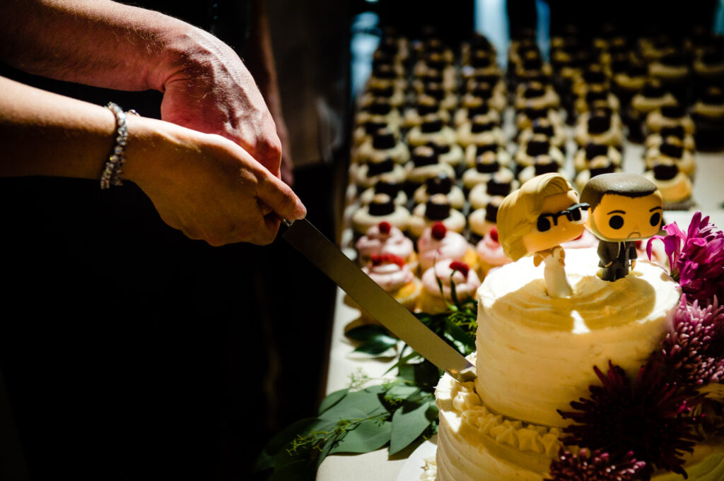 cutting cake at Oak Grove Jorgensen Farms