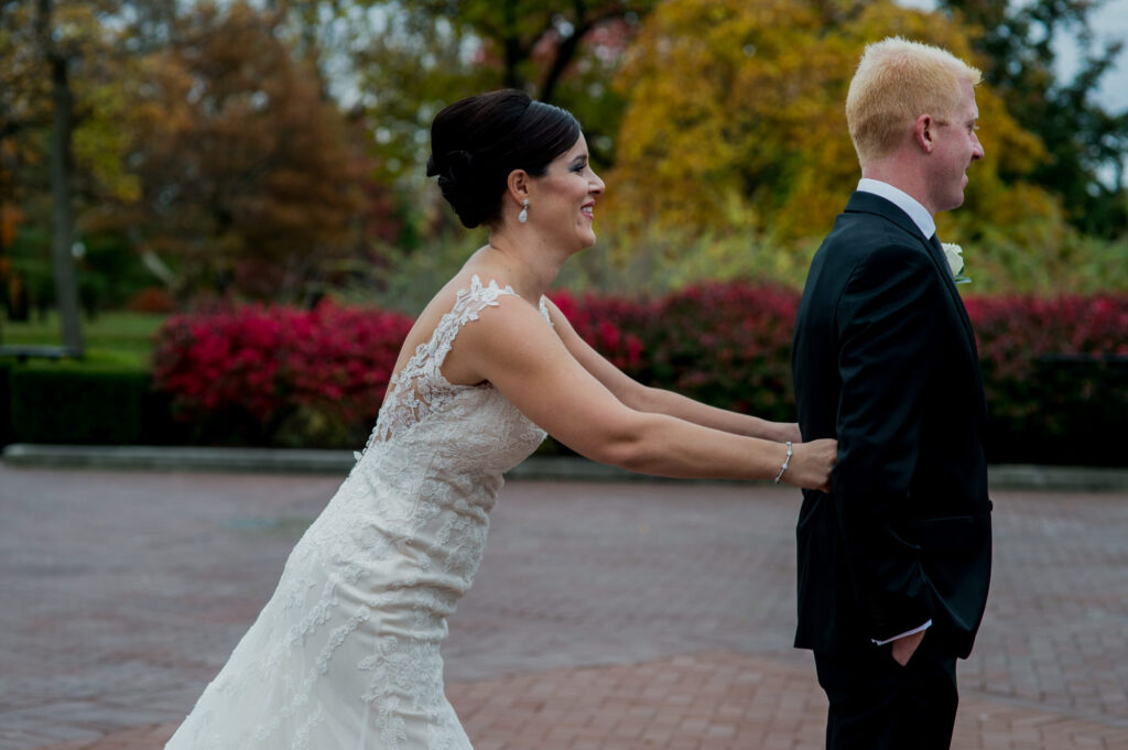 first look at dress at Franklin Park Conservatory Wedding