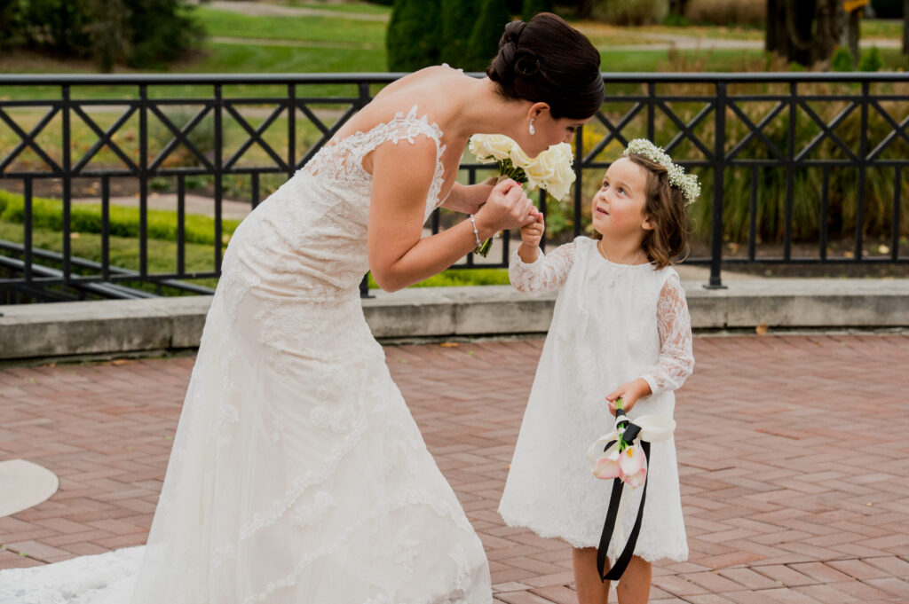 bride and flower girl at Franklin Park Conservatory Wedding