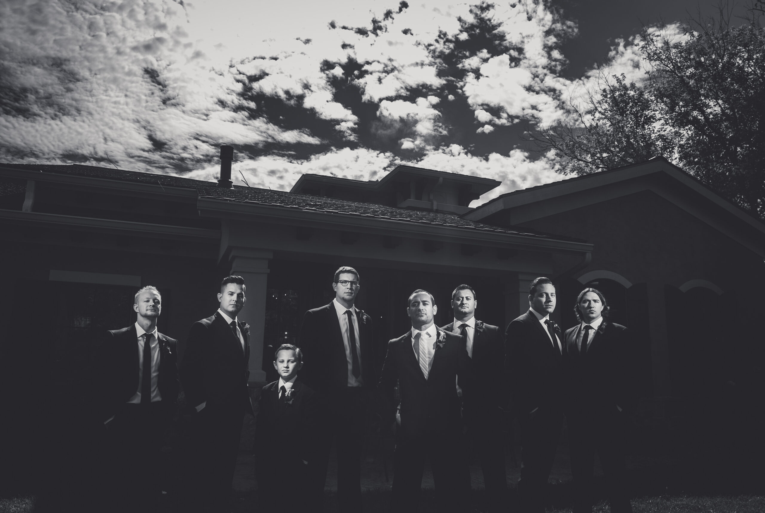 inspring black and white photo of groomsmen at gervasi vineyard in canton ohio