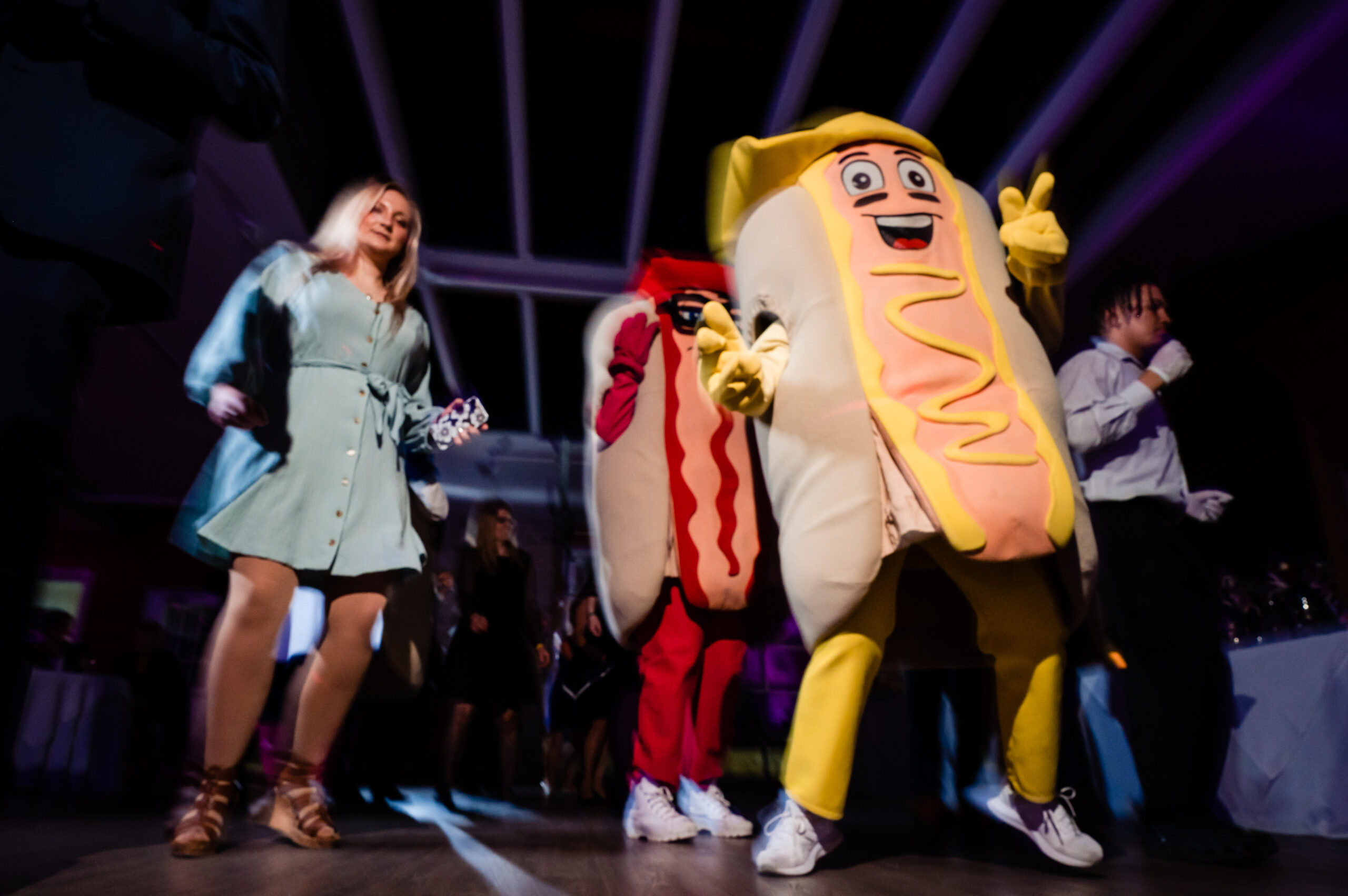 dancing hotdog mascots