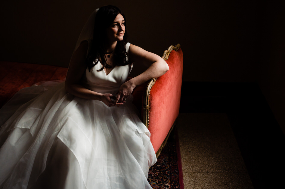 Bride gazing out the window