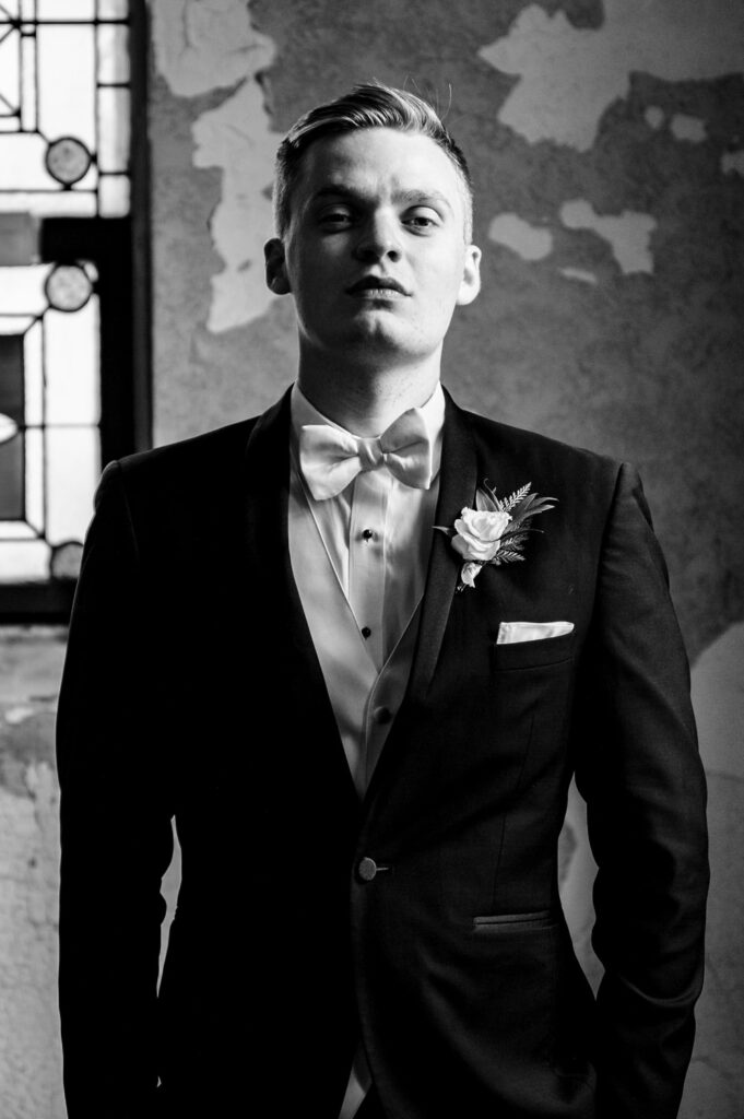 Groom portrait at Saint Bernard's in Akron Ohio