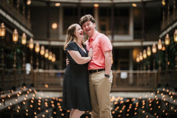 Newly engaged couple at The Arcade Cleveland