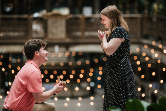Gabe proposing to Gigi at The Arcade Cleveland
